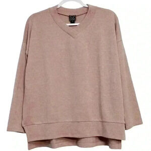 Clara Sun Woo Sweater Size Medium Dusty Pink V-Neck Oversized Boxy Lagenlook